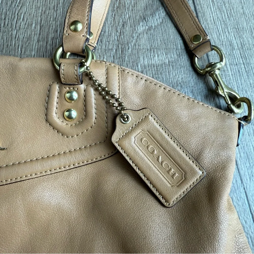 Coach Ashley heart satchel purse camel tan leather F23684